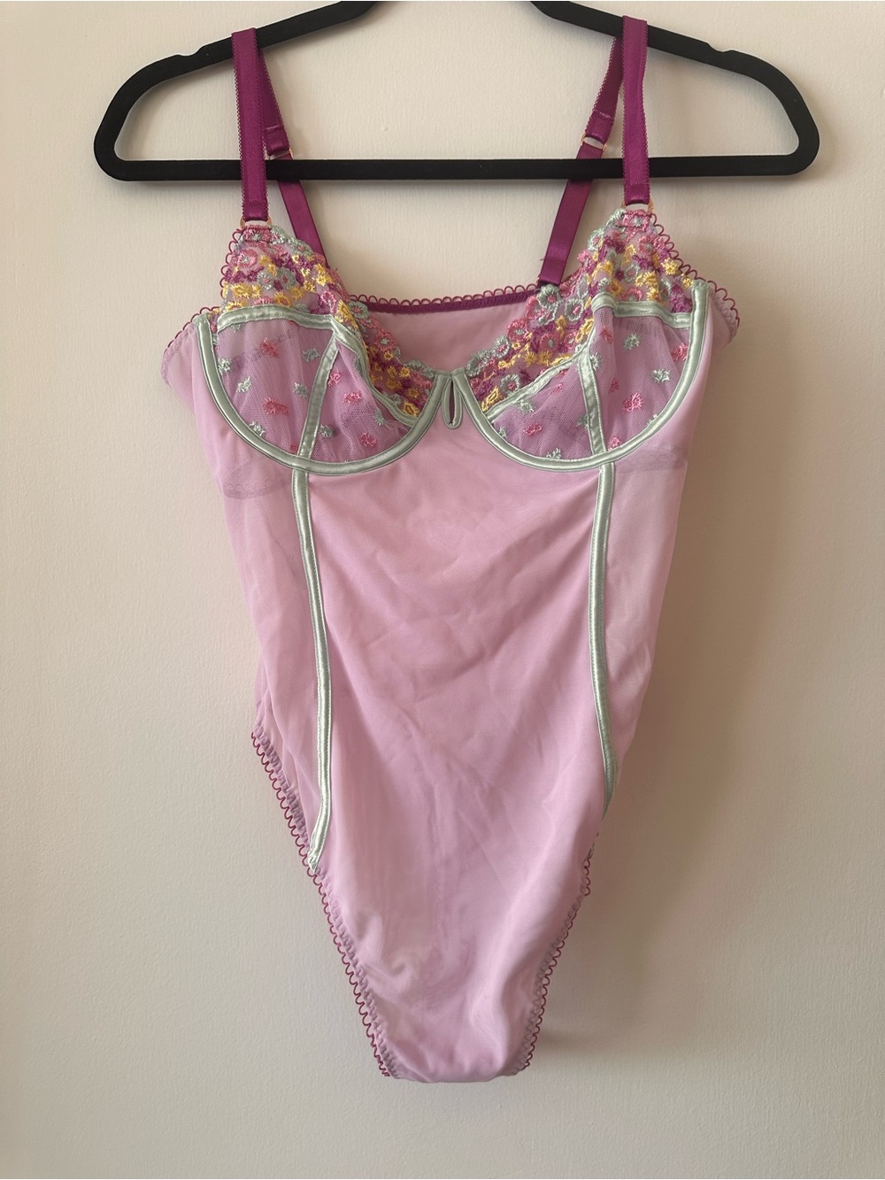 Pink Floral Embroidered Bodysuit